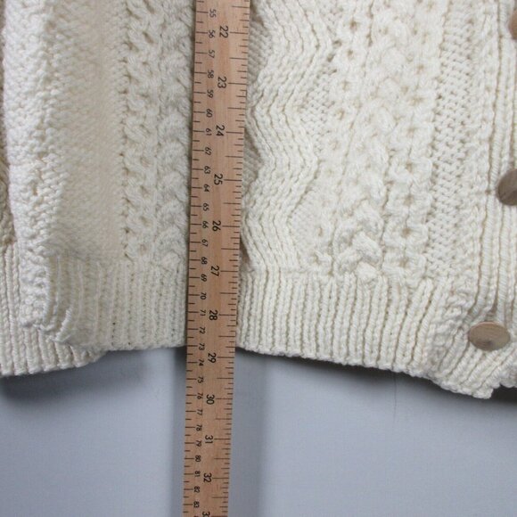 Handknit Sweater Women's Button Up Grandma Cable Knit Cardigan Ivory Wool L 820 - Picture 9 of 11